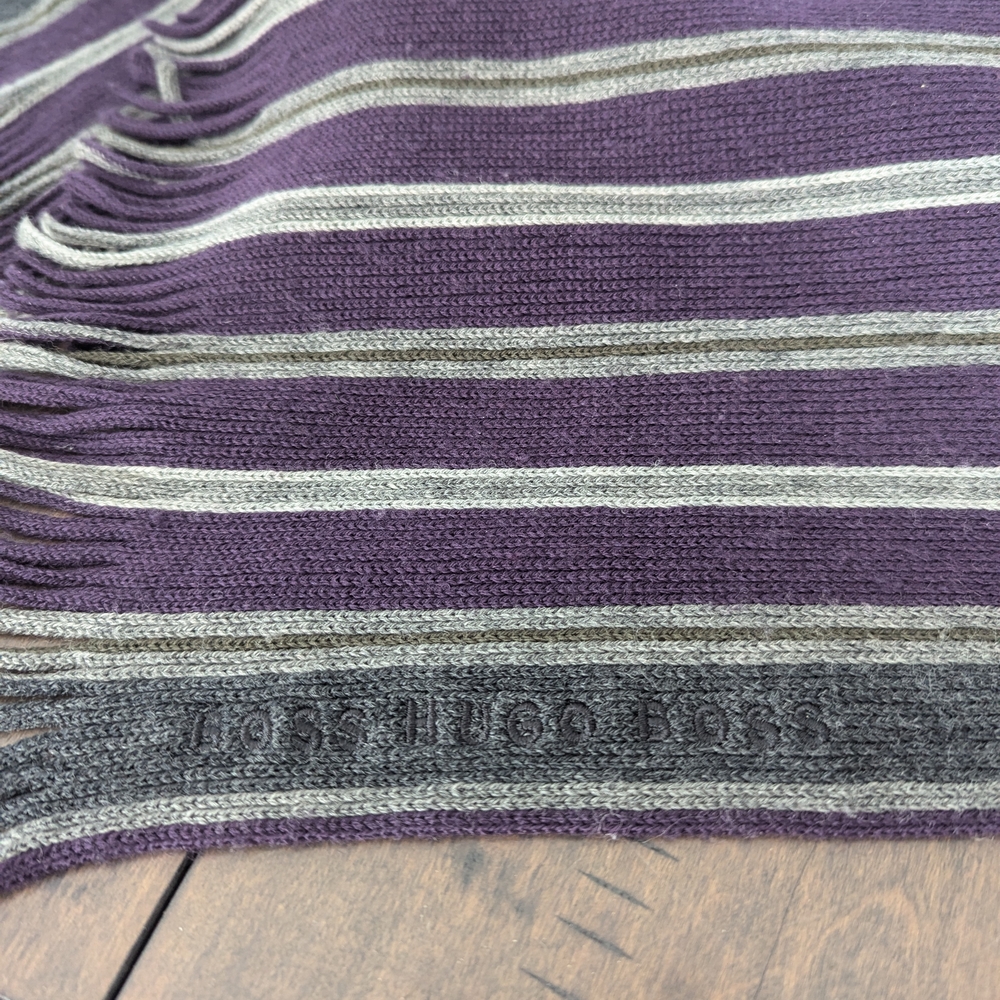 Hugo Boss Purple and Gray Striped Scarf